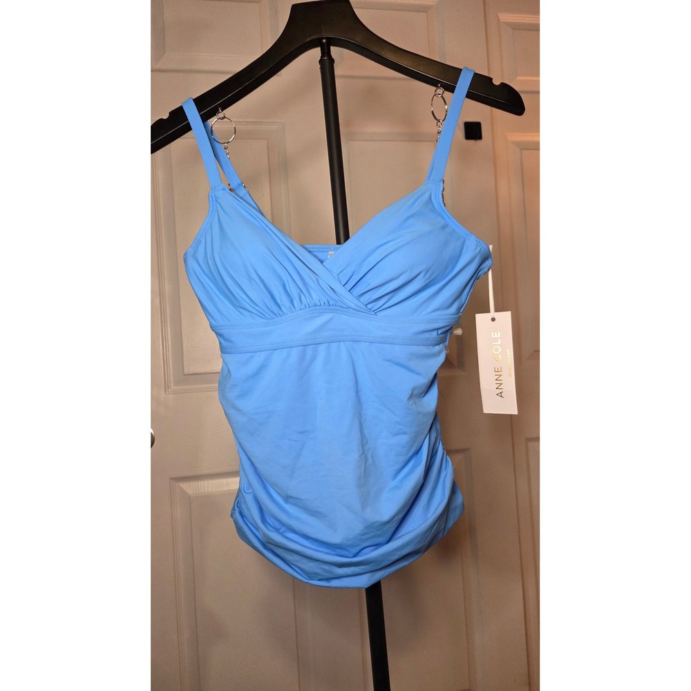 Anne Cole Womens Sky Blue Ruched Surplice Tankini Swim Top 32C/34B